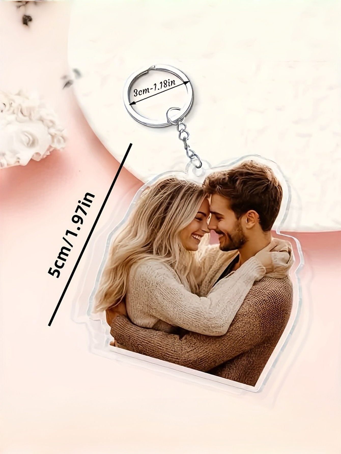 2D Flat Personalized Photo Keychain - Custom Couple Photos - Wedding, Anniversary, Valentine's Day Gifts Elegant Personalized Photo Gifts